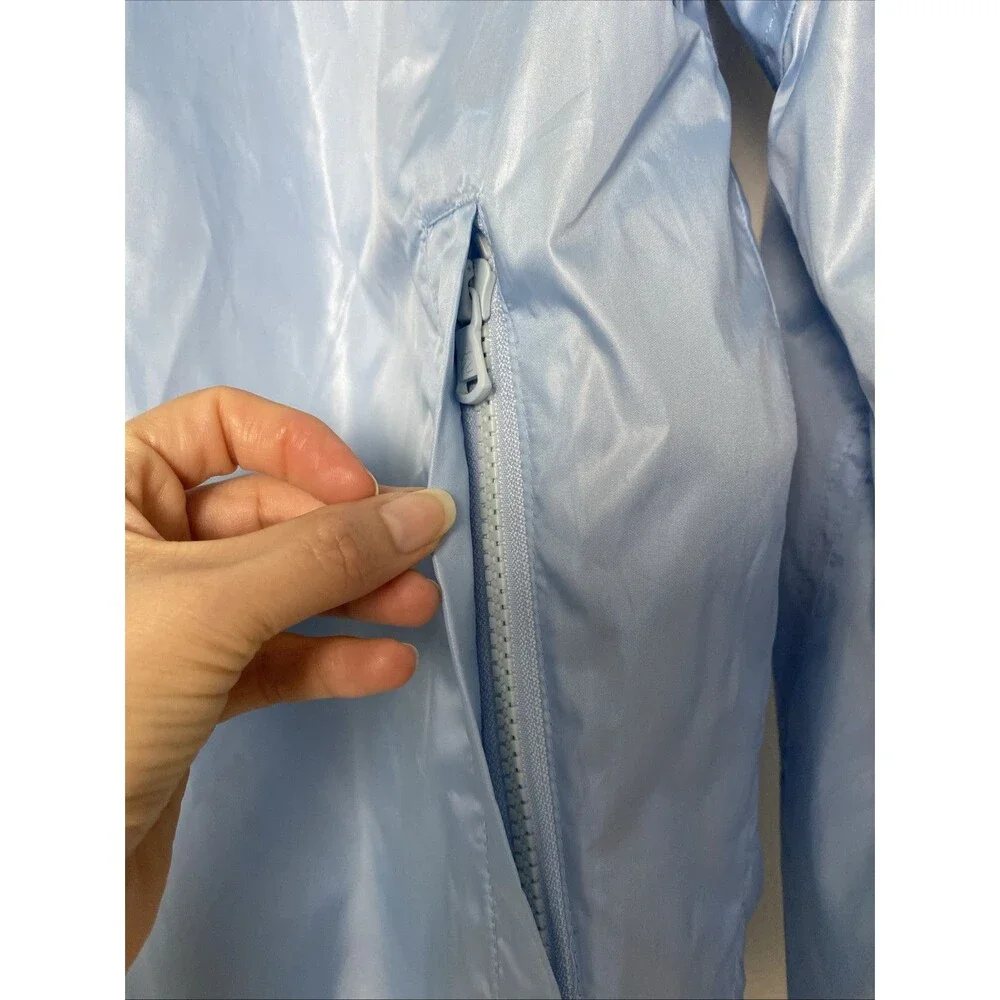 Perry Ellis Hooded Jacket Rain Coat Womens Size M Blue Pastel Full Zip Pockets
